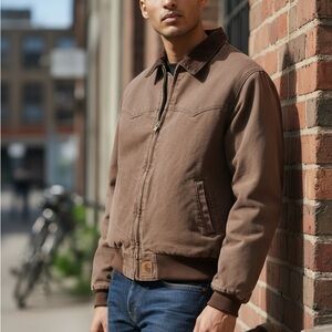 Vintage Carhartt Santa Fe Jacket Corduroy Collar Bomber XL Chestnut Brown 2003